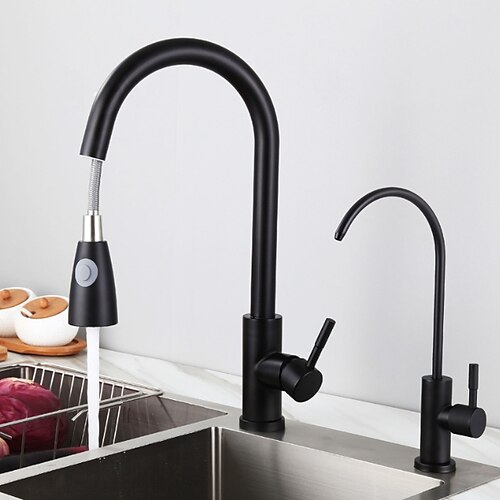 

Single Handle Kitchen Faucet, Electroplated/Mattle Black One Hole Pull Out Centerset, Stainless Steel Contemporary Kitchen Faucet Contain with Cold/Hot Water