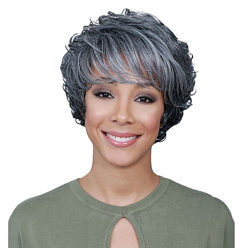 

Synthetic Wig Curly Asymmetrical Machine Made Wig Short Grey Synthetic Hair 6 inch Women's Best Quality Gray / Daily Wear