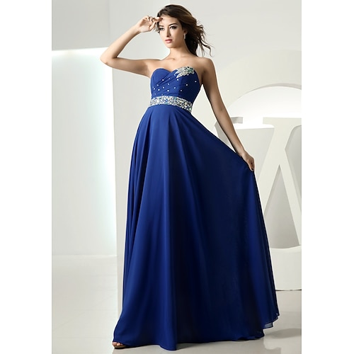 

A-Line Evening Dresses Empire Dress Wedding Guest Floor Length Sleeveless Sweetheart Neckline Chiffon with Crystals 2022 / Formal Evening