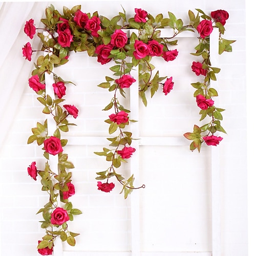 

Artificial Flower Rose Rattan European Wedding Hanging Basket Home Decoration 1 branch 220cm/87""