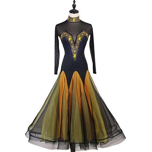 

Ballroom Dance Dress Crystals / Rhinestones Women's Performance Long Sleeve Spandex Organza
