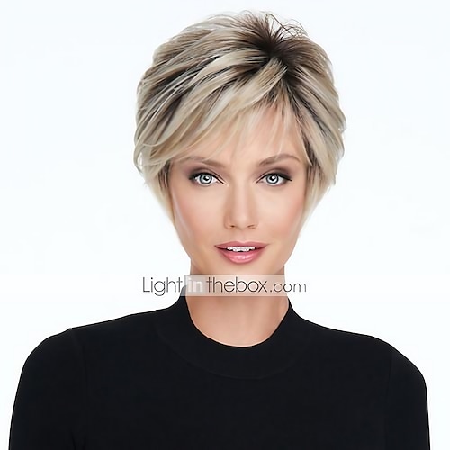 

Synthetic Wig kinky Straight Asymmetrical Machine Made Wig Blonde Short Light Blonde Synthetic Hair 6 inch Women's Fluffy Blonde / Daily Wear
