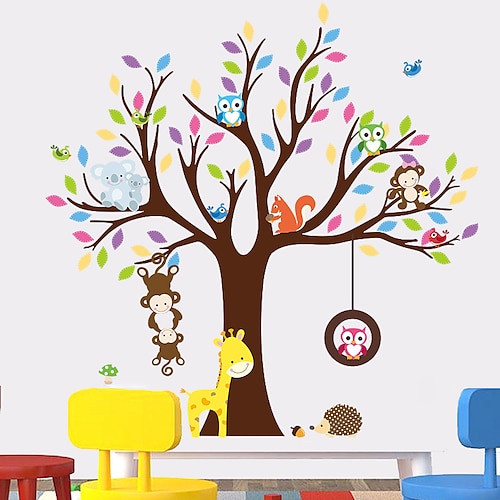 

Giraffe Owl Monkey Tree Forest Animals Wall Stickers For Kids Room Children Bedroom Wall Decals Nursery Decor Poster Mural 108X109cm Wall Stickers for bedroom living room
