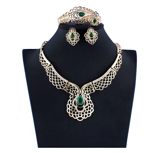 

Hoop Earrings Four-piece Suit Green Alloy 1 Necklace 1 Bracelet 1 Ring Earrings Women's Basic Ethnic Africa Hollow Out Flower Jewelry Set For Party Wedding Engagement / Bridal Jewelry Sets