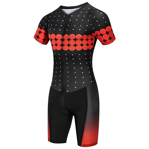 

21Grams Women's Triathlon Tri Suit Short Sleeve Mountain Bike MTB Road Bike Cycling Black Red Polka Dot Bike Clothing Suit UV Resistant Breathable Quick Dry Sweat wicking Polyester Spandex Sports