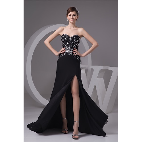 

Mermaid / Trumpet Evening Dresses Sexy Dress Formal Evening Court Train Sleeveless Sweetheart Neckline Chiffon with Beading Slit 2022