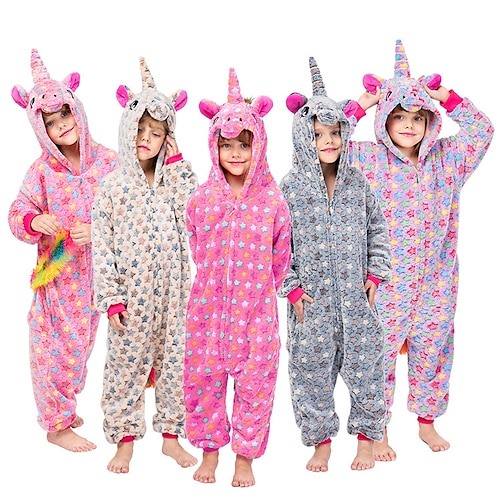 

Kid's Kigurumi Pajamas Unicorn Printing Onesie Pajamas Flannelette Cosplay For Boys and Girls Carnival Animal Sleepwear Cartoon Festival / Holiday Costumes