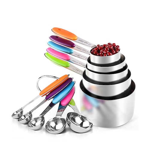 

10 Pieces Measuring Spoons Set Cups Scoop Food Grade Measuring Spoon Set Stainless Steel with Silicone Handle Kitchen Measuring Tool