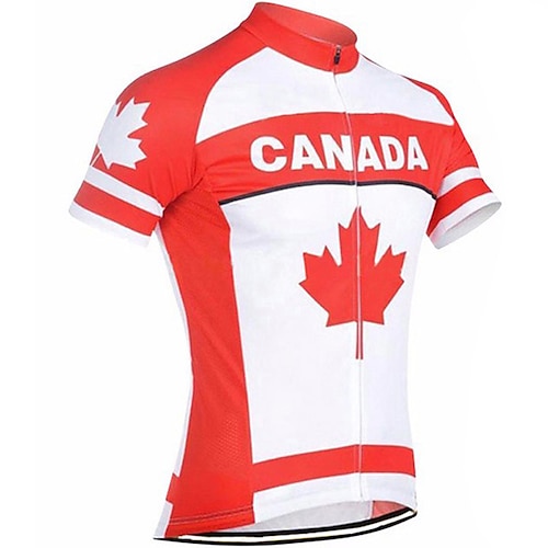 

21Grams Men's Short Sleeve Cycling Jersey Summer Spandex Polyester Red / White Canada Funny Bike Jersey Top Mountain Bike MTB Road Bike Cycling UV Resistant Breathable Quick Dry Sports Clothing