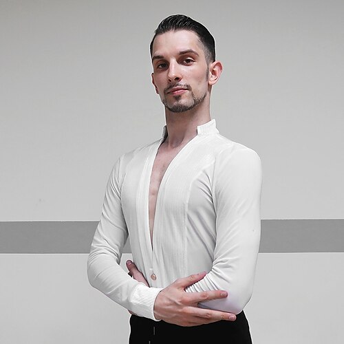 

Latin Dance Top Ruching Men's Performance Long Sleeve Mesh Velvet