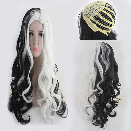 

Synthetic Wig Curly kinky Straight Asymmetrical Wig Long Black / White Synthetic Hair 27 inch Women's Black White