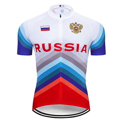 

21Grams Men's Cycling Jersey Short Sleeve Bike Jersey Top with 3 Rear Pockets Mountain Bike MTB Road Bike Cycling UV Resistant Breathable Quick Dry Back Pocket Blue White Russia National Flag