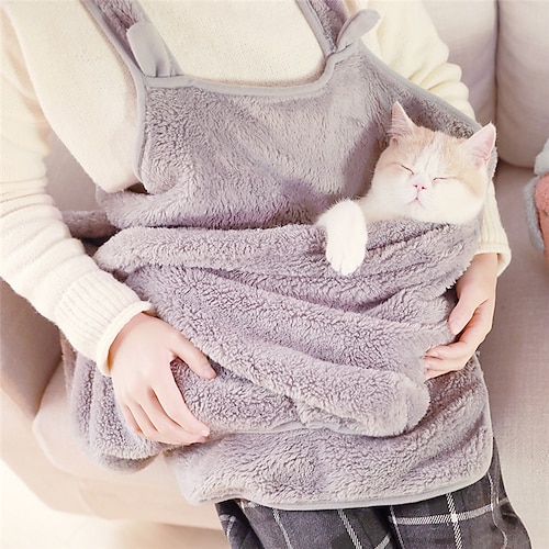 

Cat Pets Pet Pouch Hoodie Cat Sleeping Bag Holding Apron Portable Warm Breathable Creative Solid Colored Plush Gray