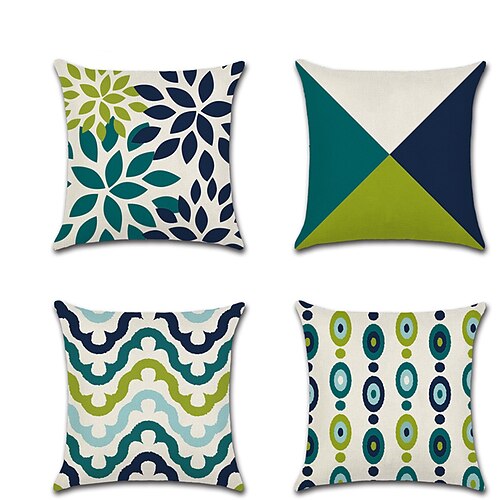 

Set of 4 Pillow Cover Holiday Modern Premium Color Block Geometic Faux Linen Throw Pillow Cover