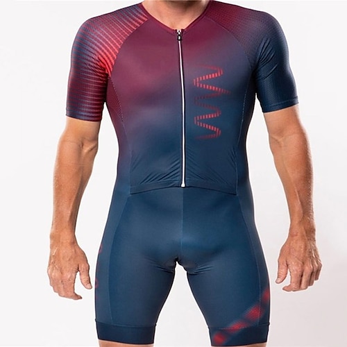 

21Grams Men's Triathlon Tri Suit Short Sleeve Mountain Bike MTB Road Bike Cycling Red Blue Gradient Bike Clothing Suit UV Resistant Breathable Quick Dry Sweat wicking Polyester Spandex Sports