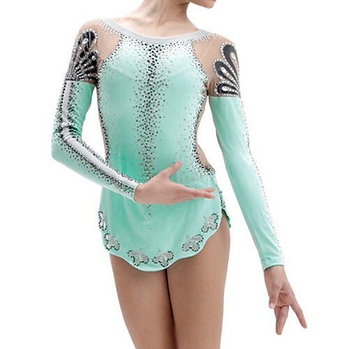 

Rhythmic Gymnastics Leotards Artistic Gymnastics Leotards Women's Girls' Leotard Spandex High Elasticity Handmade Long Sleeve Competition Dance Rhythmic Gymnastics Artistic Gymnastics Light Blue