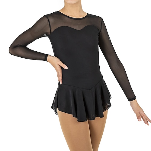 

Figure Skating Dress Women's Girls' Ice Skating Dress Outfits Black Patchwork Spandex High Elasticity Training Competition Skating Wear Handmade Patchwork Long Sleeve Ice Skating Figure Skating