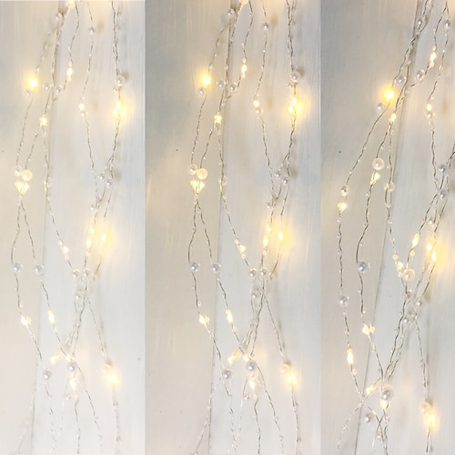 

1PCS Battery Operated Pearl LED Copper Wire String Lights Pearlized Fairy Holiday Lights for Wedding Home Party Christmas Decorations 5M 50Leds