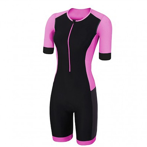 

21Grams Women's Triathlon Tri Suit Short Sleeve Mountain Bike MTB Road Bike Cycling Pink / Black Bike Clothing Suit UV Resistant Breathable Quick Dry Sweat wicking Polyester Spandex Sports Solid Color