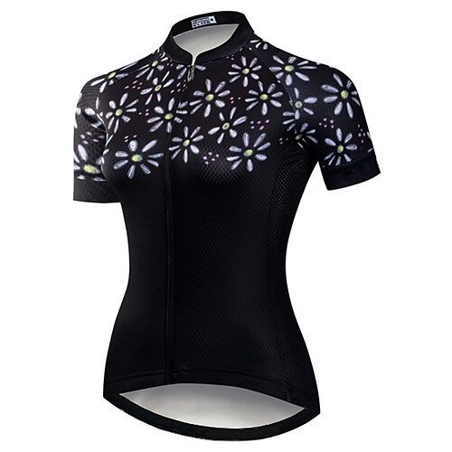 

21Grams Women's Short Sleeve Cycling Jersey Summer Spandex Polyester BlackWhite Floral Botanical Funny Bike Jersey Top Mountain Bike MTB Road Bike Cycling UV Resistant Breathable Quick Dry Sports