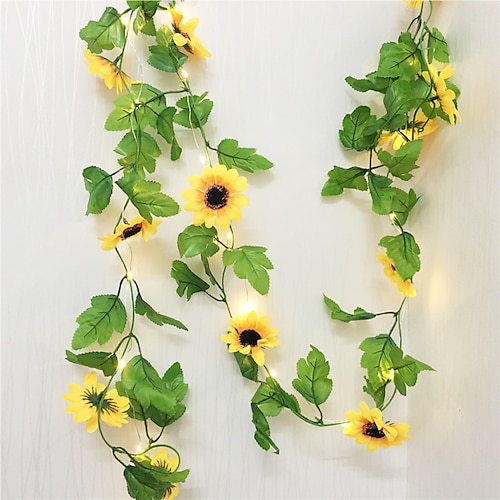 

1X 2.5M Sun Flower Fairy Led String Light Artificial Plants Vine Garland Copper LED Flexible String Holiday Light For Wedding Party DIY Hanging Lights