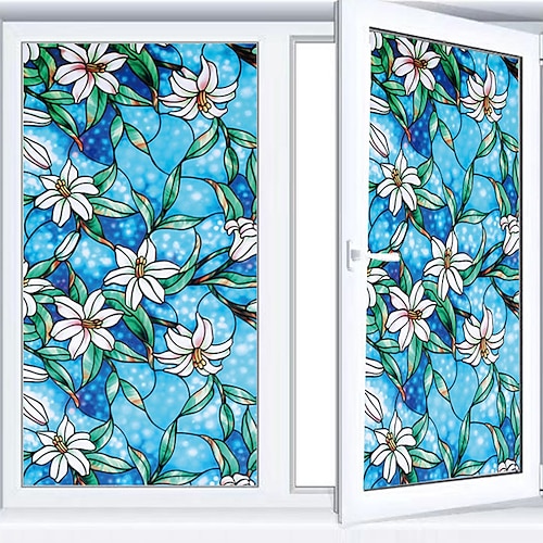 

Vinyl Static Cling Window ShadeBlue Orchid Privacy Stained Glass Decorative Window Film Heat Control Window Tint / Window Sticker / Door Sticker 100X45CM Wall Stickers for bedroom living room