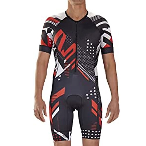 

21Grams Men's Triathlon Tri Suit Short Sleeve Mountain Bike MTB Road Bike Cycling Black Red Polka Dot Geometic Bike Clothing Suit UV Resistant 3D Pad Breathable Quick Dry Sweat wicking Polyester