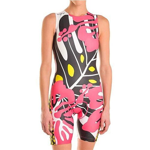 

21Grams Women's Triathlon Tri Suit Sleeveless Mountain Bike MTB Road Bike Cycling Pink / Black Floral Botanical Bike Clothing Suit UV Resistant Breathable Quick Dry Sweat wicking Polyester Spandex