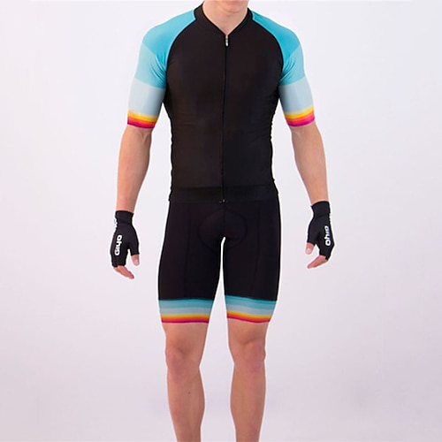 

21Grams Men's Triathlon Tri Suit Short Sleeve Mountain Bike MTB Road Bike Cycling Black Blue Bike Clothing Suit UV Resistant Breathable Quick Dry Sweat wicking Polyester Spandex Sports Solid Color