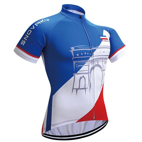 

21Grams Men's Cycling Jersey Short Sleeve Bike Jersey Top with 3 Rear Pockets Mountain Bike MTB Road Bike Cycling UV Resistant Breathable Quick Dry Reflective Strips Blue White Polyester Spandex