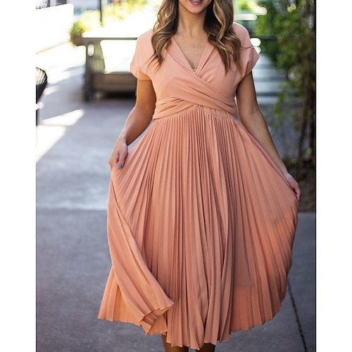 

A-Line Mother of the Bride Dress Elegant V Neck Ankle Length Chiffon Short Sleeve with Sash / Ribbon Tier Ruching 2022
