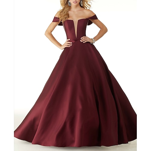 

Ball Gown Prom Dresses Elegant Dress Prom Floor Length Sleeveless Off Shoulder Satin with Sleek 2022 / Formal Evening