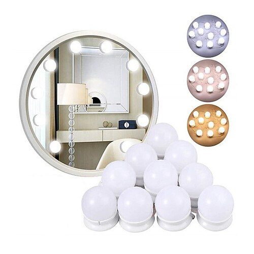

1pcs Dimmable Tri-colors Wall Lamp LED Makeup Mirror Vanity 10Led Light Bulbs Led Lamp Touch Switch USB Cosmetic Lighted Dressing table