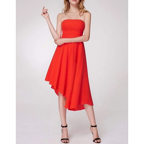 

A-Line Cocktail Dresses Minimalist Dress Wedding Guest Asymmetrical Sleeveless Strapless Chiffon with Pleats 2022 / Cocktail Party / High Low