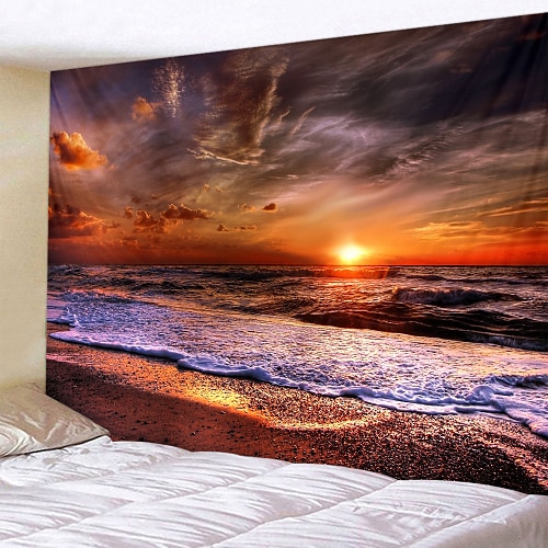 

Wall Tapestry Art Decor Blanket Curtain Picnic Tablecloth Hanging Home Bedroom Living Room Dorm Decoration Landscape Beach Sea Ocean Wave Sunrise Sunset Rosy Cloud