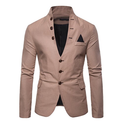 

Homens Blazer Blazer Delgado Poliéster Masculino Terno Branco / Preto / Cáqui - Colarinho Chinês