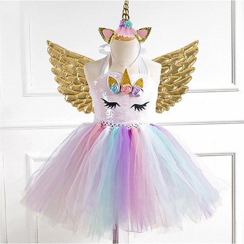 

Kids Girls' Dress Rainbow Dress Cute Dress Silver Gold Rainbow