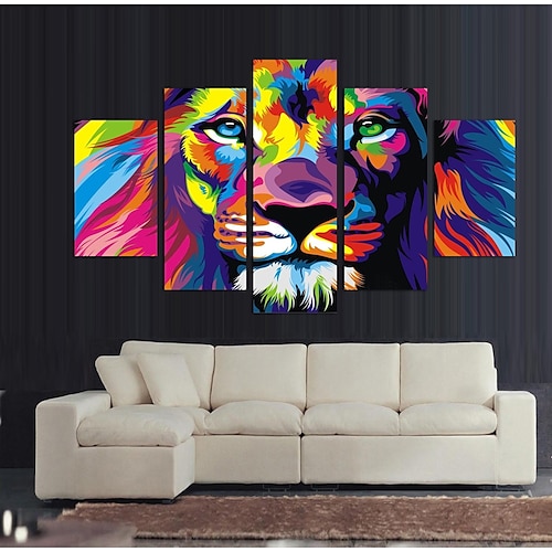 

5 Panel Wall Art Canvas Prints Painting Artwork Picture Animal Lion Home Decoration Décor Stretched Frame / Rolled