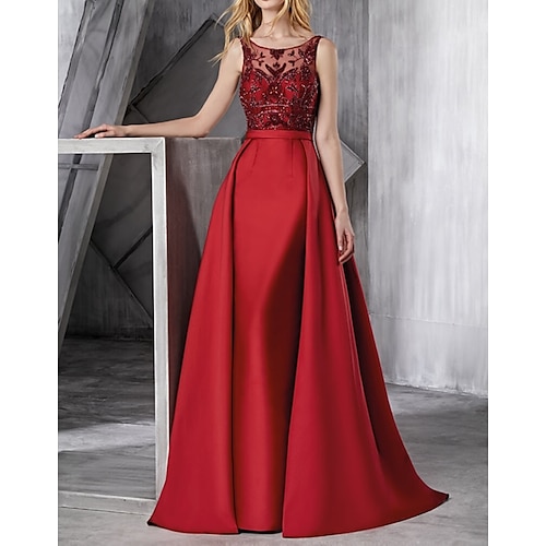 

Ball Gown Elegant Engagement Prom Dress Jewel Neck Sleeveless Floor Length Polyester with Lace Insert Appliques 2022