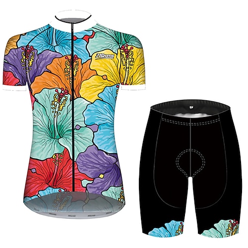 

21Grams Women's Cycling Jersey with Shorts Short Sleeve Mountain Bike MTB Road Bike Cycling Blue Yellow Floral Botanical Bike Clothing Suit 3D Pad Breathable Ultraviolet Resistant Quick Dry Back