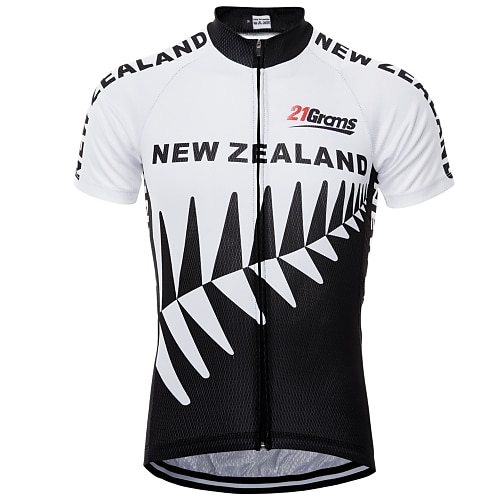 

21Grams Men's Cycling Jersey Short Sleeve Bike Top with 3 Rear Pockets Mountain Bike MTB Road Bike Cycling UV Resistant Breathable Quick Dry Moisture Wicking Black White New Zealand National Flag