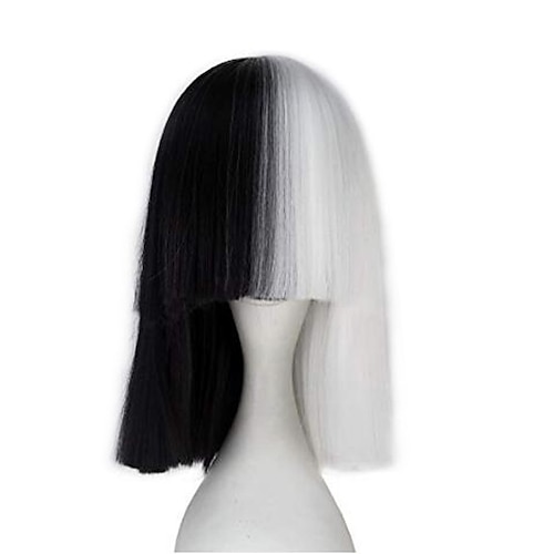 

101 Dalmatians Sia Cruella De Vil Cosplay Wigs Women's Straight bangs 15 inch Heat Resistant Fiber kinky Straight Multi-color Adults' Anime Wig / 1980s