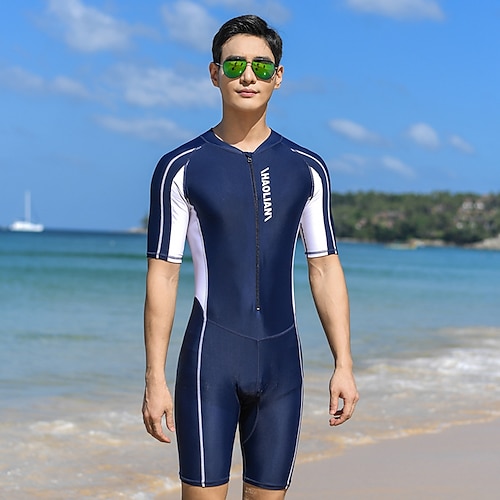 

Men's Rash Guard Dive Skin Suit UV Sun Protection UPF50 Breathable Short Sleeve Swimwear Front Zip Swimming Diving Surfing Snorkeling Patchwork Autumn / Fall Spring Summer / High Elasticity