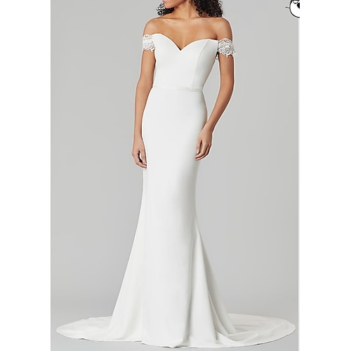 

Mermaid / Trumpet Wedding Dresses V Neck Sweep / Brush Train Satin Short Sleeve Country Plus Size with Draping 2022