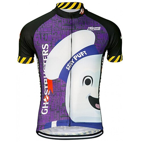 

21Grams Men's Cycling Jersey Short Sleeve Bike Jersey Top with 3 Rear Pockets Mountain Bike MTB Road Bike Cycling UV Resistant Breathable Quick Dry Back Pocket Purple Cartoon Polyester Spandex Sports