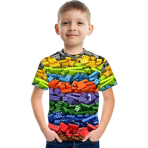 Boys 3D Color Block Rainbow Optical Illusion T shirt Short Sleeve 3D Print Summer Sports Streetwear Basic Polyester Kids 3-12 Years Outdoor Daily