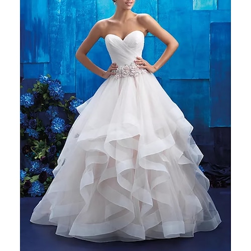 

Ball Gown Wedding Dresses Strapless Sweep / Brush Train Tulle Sleeveless Country Plus Size with Beading Draping Appliques 2022