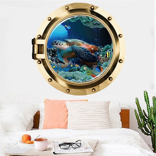 

50X50CM Turtle Wall Sticker Multicolor Flat Removable Underwater World 3D PVC Wallpaper Home Decorations