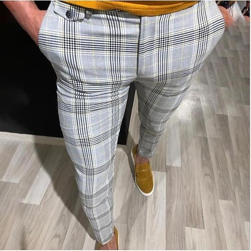 

Men's Chinos Slacks Trousers Pencil Pants Jogger Pants Side Pockets Solid Colored Full Length Basic Slim Yellow Gray High Waist