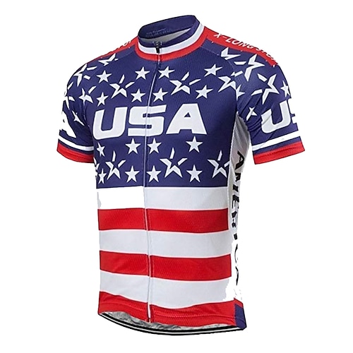 

21Grams Men's Cycling Jersey Short Sleeve Bike Jersey Top with 3 Rear Pockets Mountain Bike MTB Road Bike Cycling UV Resistant Cycling Breathable Quick Dry Blue White American / USA Stars USA